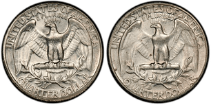 An example of a Double Tail Eagle 25 cent coin.