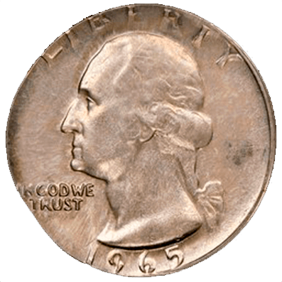 A examle of a 1965 quarter struck on a smaller planchet.